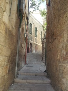 The narrow streets along the Via Dolorosa